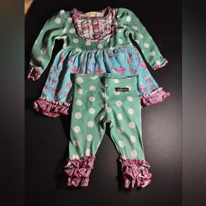 Matilda Jane Green and Pink Ruffle Dress Set